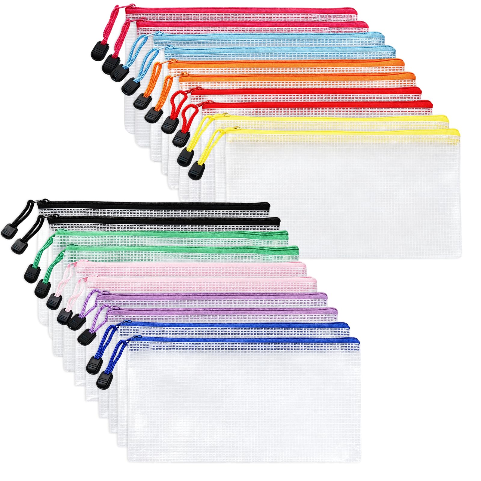 JUMRHFAN 20 Pack A6 Mesh Pencil Pouch Zipper File Bags, Clear Pencil Cases Pen Storage Pouches Multipurpose Travel Bag for Organising School Office Supplies (10 Colors)