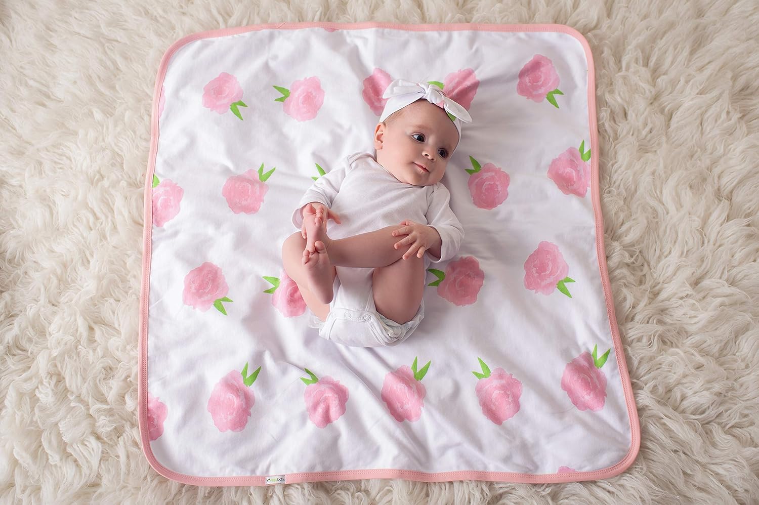 Ziggy Baby Peony & Heart 5 Piece Blanket, Hat and Headband Collection Pink White