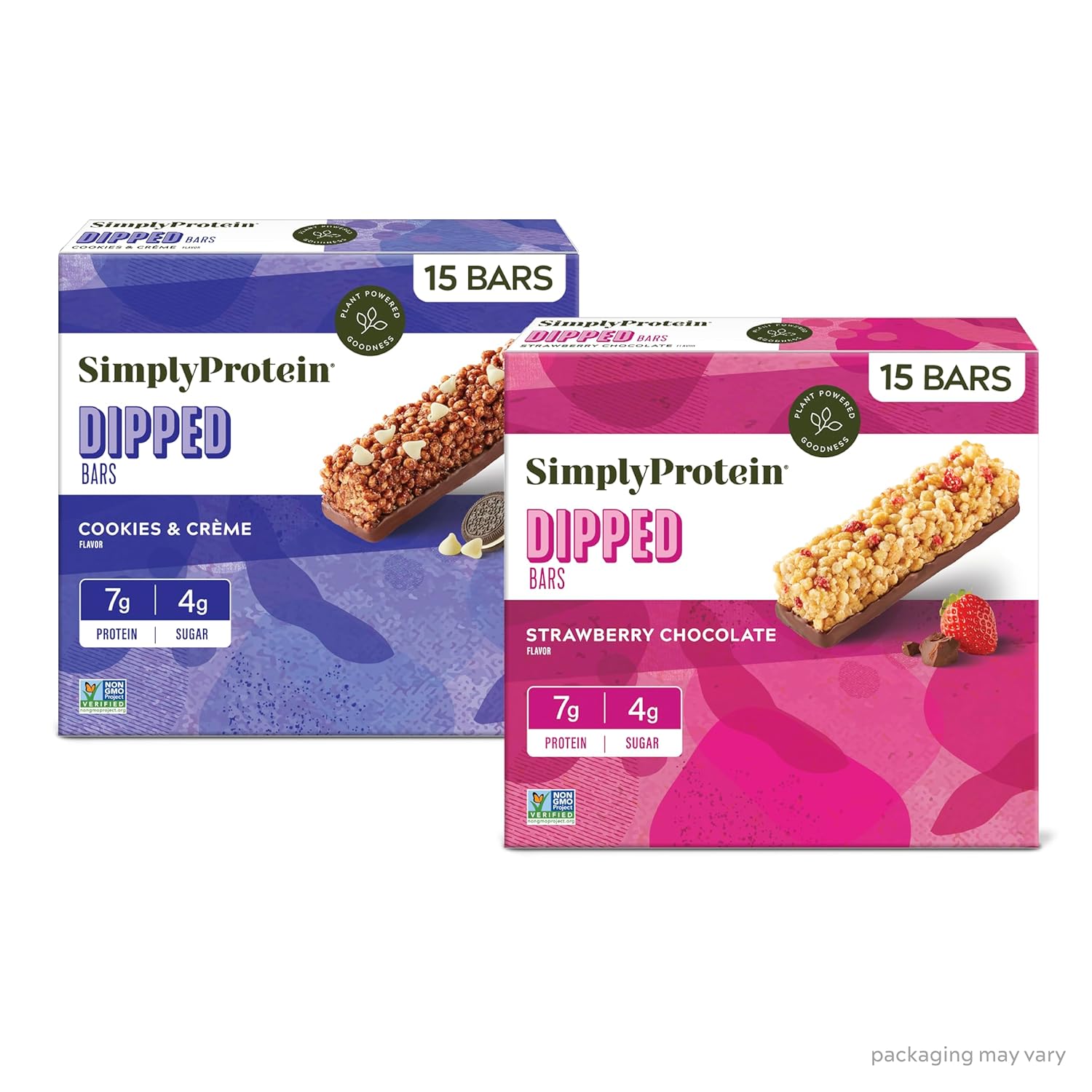 Simply Protein - Cookies and Crème Dipped Bars, 20 Count - Plant Based Protein Snack Bars - Snacks for Kids - 6g Protein, 3g Sugar, 100 Calories - Vegan, Gluten Free, Non GMO, Kosher - 4 Boxes