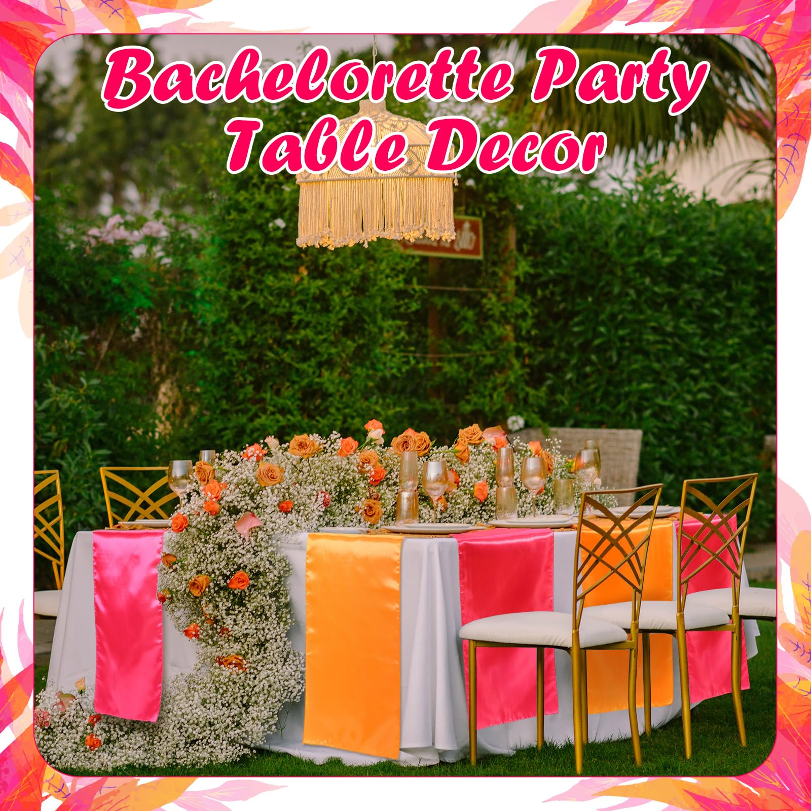 Tischläufer in Hot Pink und Orange, Herbst-Party-Dekorationen, 274,3 cm lang, Tisch-Partyzubehör für Sonnenuntergang, Herbst, Erntedankfest, Brautschmuck, Hochzeitsdekoration, 12 Stück