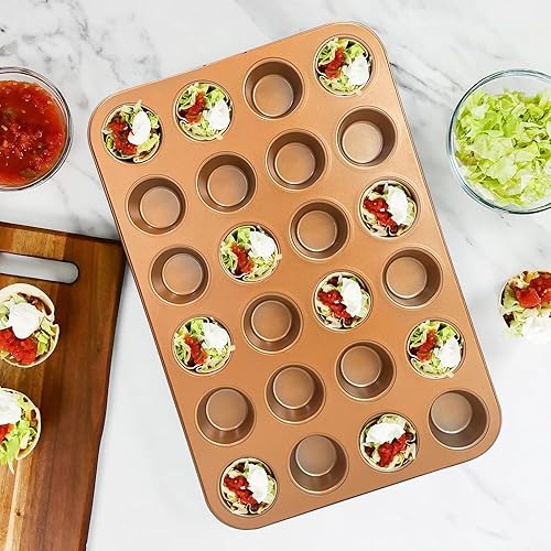 Miniatura 3 de RavisingRidge Molde para magdalenas antiadherente para hornear, mini molde profesional ultrathick para 24 tazas, bandeja de lata dorada para