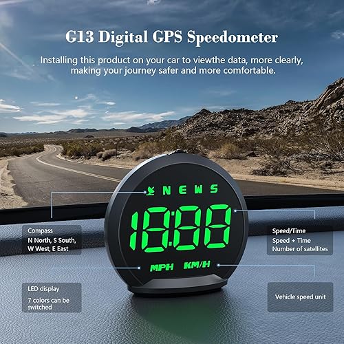 Miniatura 2 de Velocímetro GPS G13, velocímetro GPS digital universal con fuente de color, conexión USB, pantalla HUD adecuada para todos los vehículos, Plug and