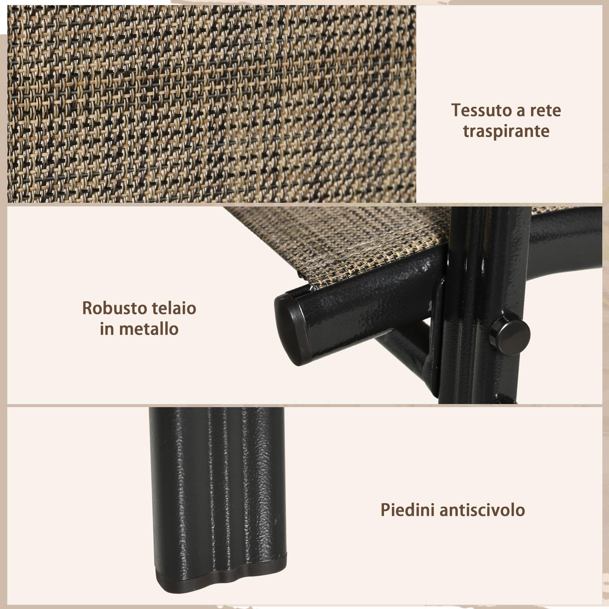 Outsunny Set 4 Sedie da Giardino Impilabili con Braccioli, Sedie per Pranzo da Esterno in Metallo e Texteline Impermeabile, da Patio, Balcone, Terrazza, Esterno e Interno, 54x75.5x95cm, Marrone