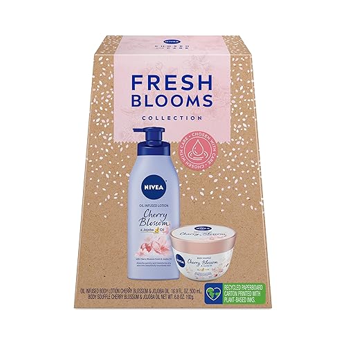 NIVEA Fresh Bloom - Caja de regalo loción NIVEA y Soufflé corporal flor de cerezo y aceite de jojojoba juego de regalo de 2 piezas para el cuidado