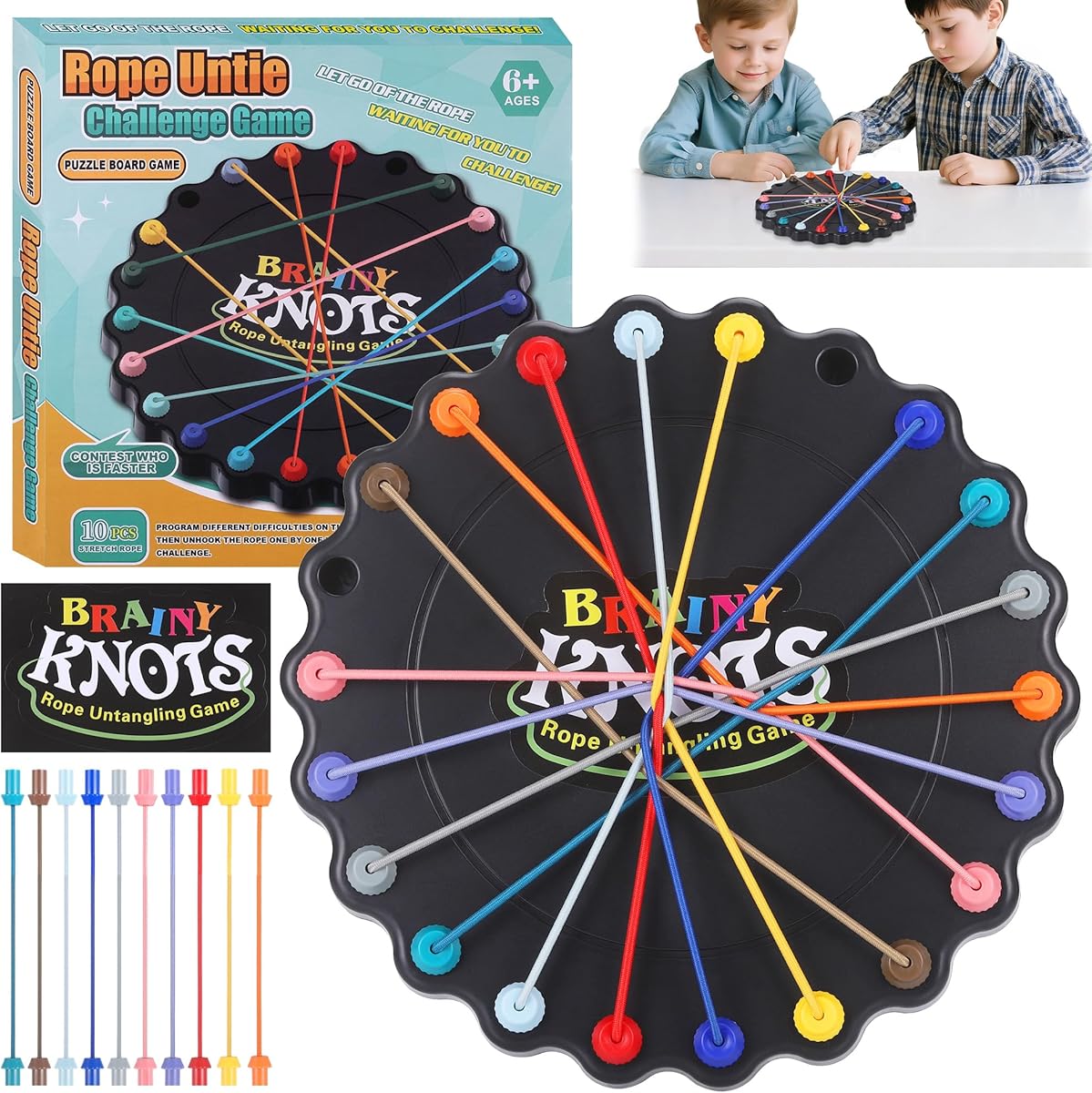 Brainy Knots Game, Twisted Rope Puzzle Game, Brain Games Strategy Challenge Toy, Portable IQ Puzzle Board Games for Kids and Adults Holiday Party Travel
