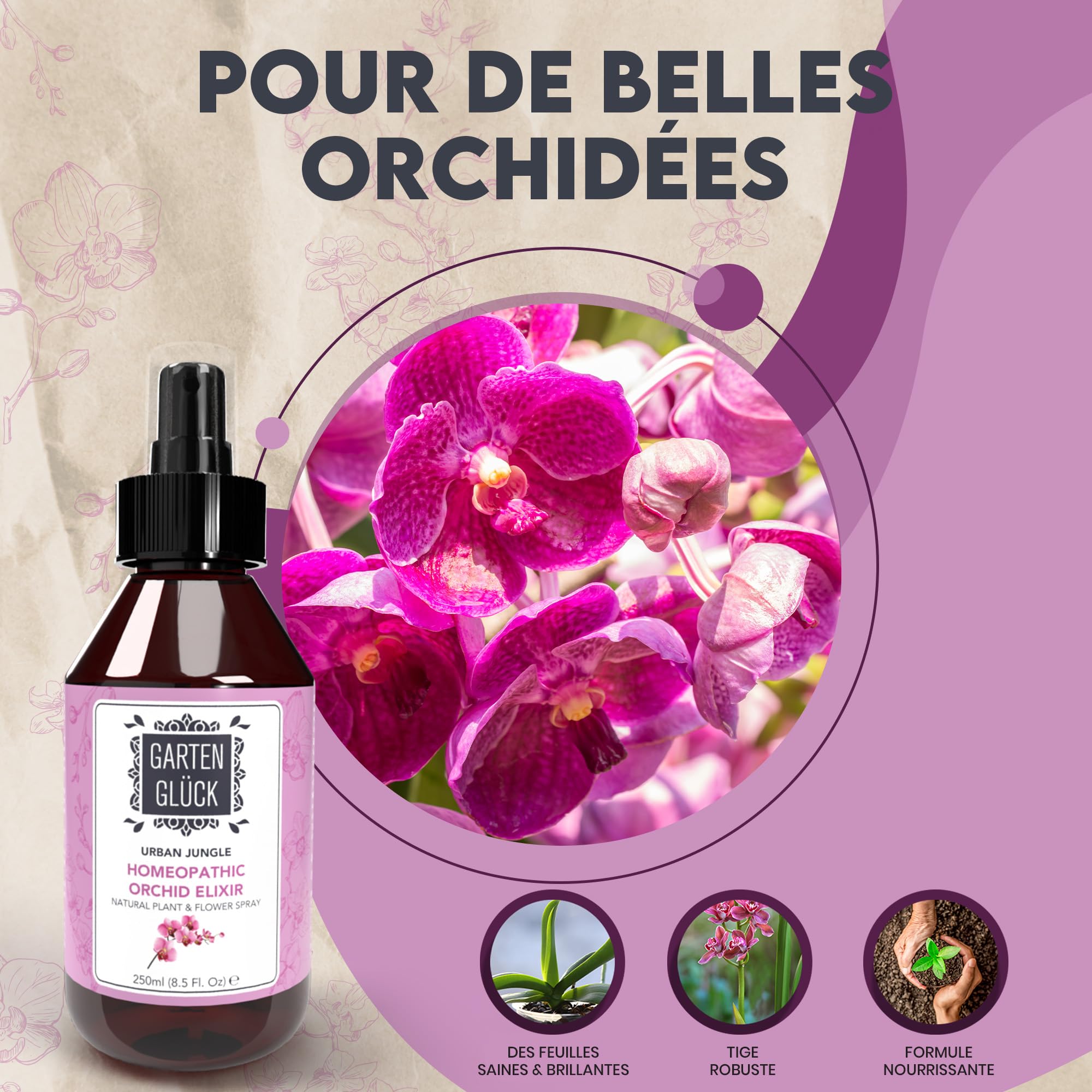 Engrais Orchidee Spray - 250ml - Prêt à l'Emploi - Riche en Minéraux et Huiles Essentielles - Enrichit le Terreau - Engrais Orchidées Liquide - Offre une Croissance & Floraison Optimale