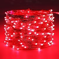 Vista 82 de RUICHEN Guirnalda de luces LED con cable plateado de 99 pies, 300 luces LED con carrete, color naranja