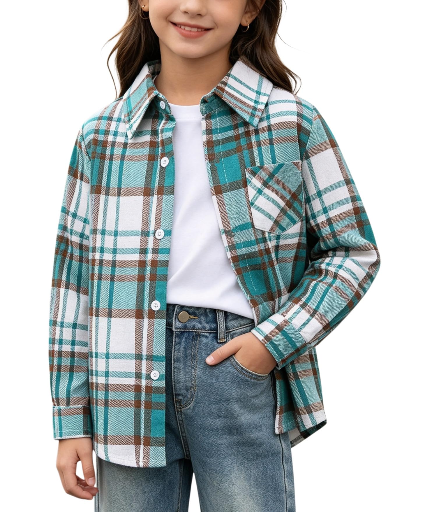 SANGTREE Womens and Girls Long Sleeve Flannel Shirt Plaid Button Down Shirt