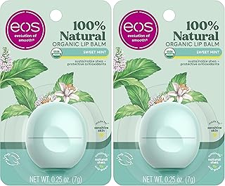eos 100% Natural & Organic Lip Balm- Sweet Mint, Dermatologist Recommended, All-Day Moisture, Made for Sensitive Skin, Lip Care Products, 0.25 oz (Pack of 2)
