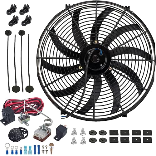 Upgraded 130 Watt Motor 12 Volt Electric Engine Radiator Cooling Fan 32-248'F Adjustable Temperature Thermostat Controll