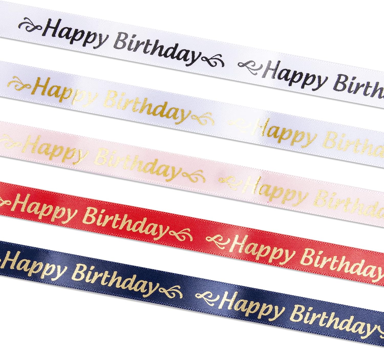 Hehua Satin Ribbon Tape Compatible with Brother TZe-R231 R234 RE34 RN34 RW34 12mm 0.47" for Ptouch Embellish Ribbon Tape Gold on Red/Navy/Pink/White for PT-D215e PT-D210 D400 D600 H100 5-Pack
