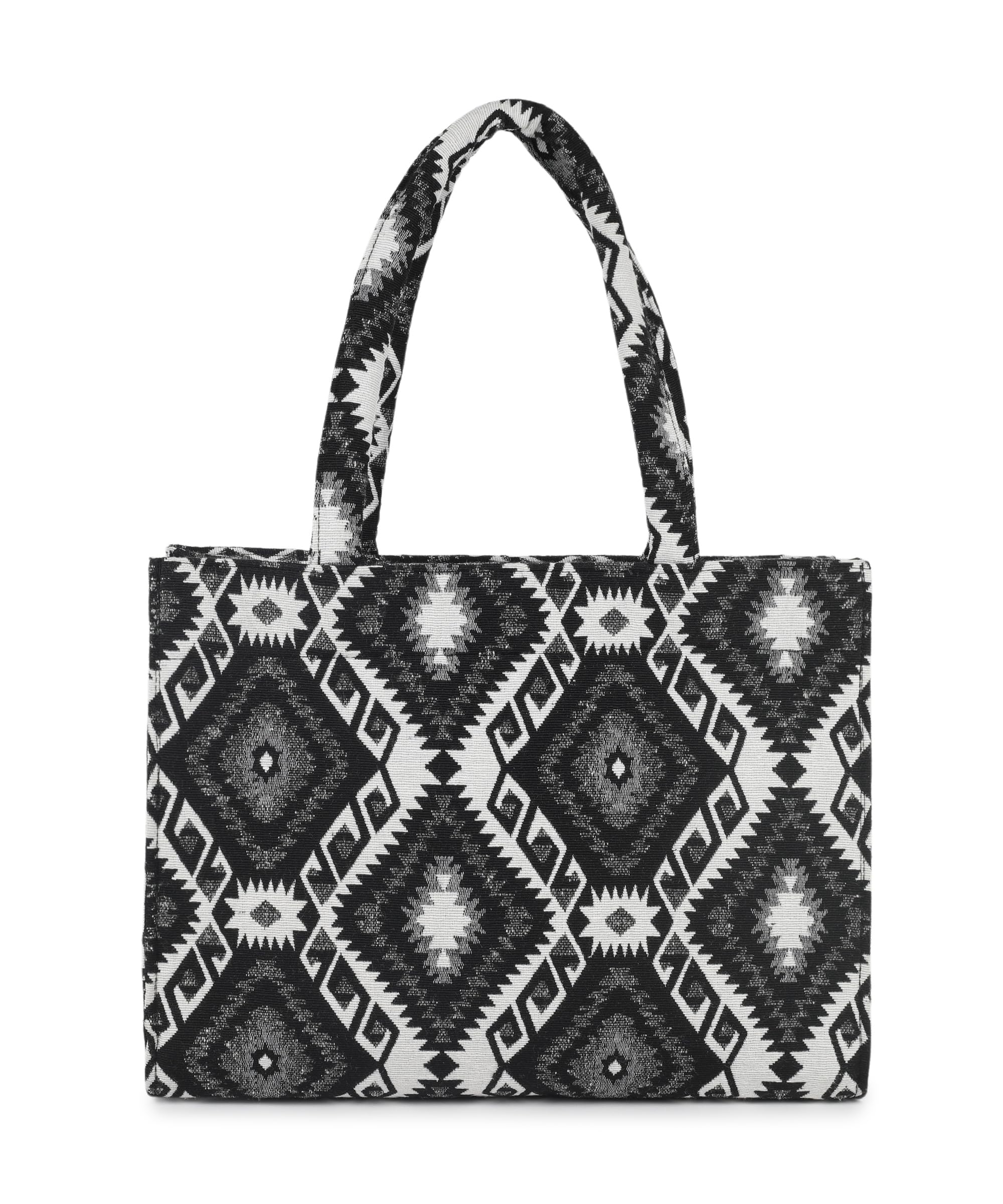 abbana Stylish Jute Handbag for Women and Girls | Black & White Printed Eco-Friendly Ladies Purse | Spacious Hand Carry Bag for Daily Use, Office, Shopping & Travel-picture-42