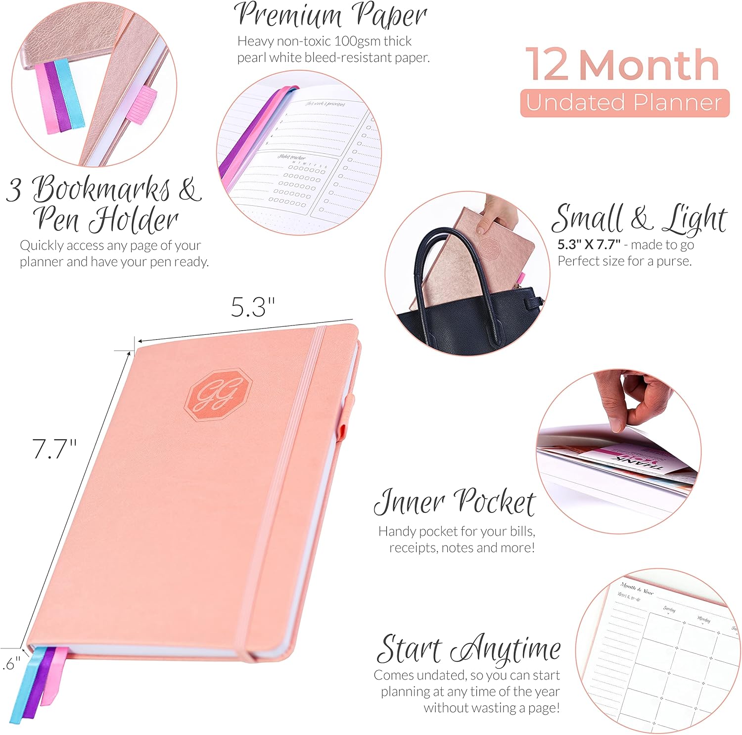 GoGirl Planner and Organizer for Women – Compact Size Weekly Planner, Goals Journal & Agenda to Improve Time Management, Productivity & Live Happier. Undated – Start Anytime, Lasts 1 Year – Peach Pink - Image 4