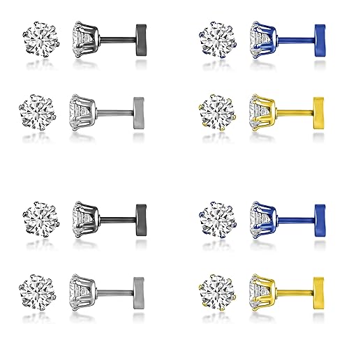 MEENAZ Solitaire Single Stone Diamond Black Silver Gold Blue Magnetic Piercing Stainless Steel Hoop Bali Stud Earrings Combo pack set Earing Ear rings men boys girls Women MENS EARRINGS COMBO M74