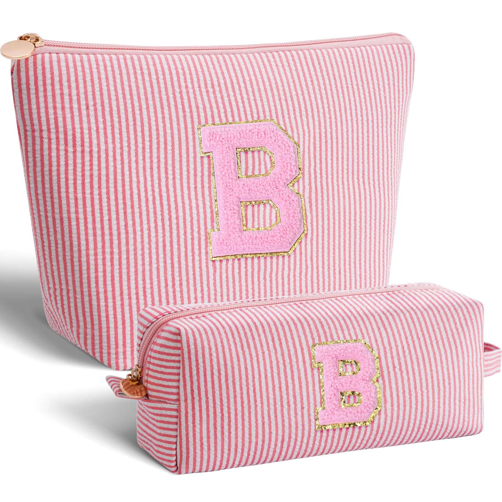 Btffitting Bridesmaid Gifts Wedding Day - Bridal Shower Gifts,Maid of Honor Gifts,Initials Makeup Bag Set Cosmetic Bag - Peach,B