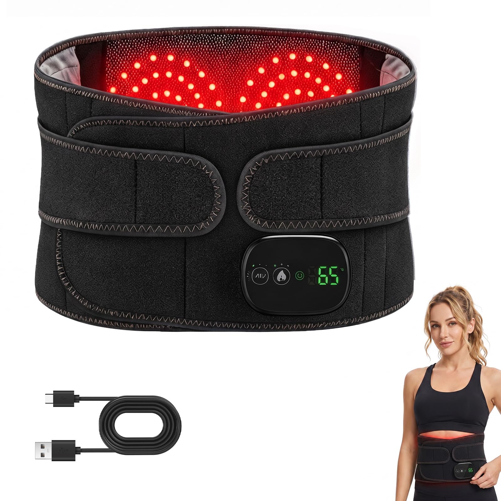 Wärmegürtel Rücken 152cm, Heizkissen mit Abschaltautomatik, Thermacare Rücken mit 3 Massage- und 3 Temperaturstufen(45°-55°-65°), Heizkissen Kabellos mit 5000mAh Akku (Schwarz)
