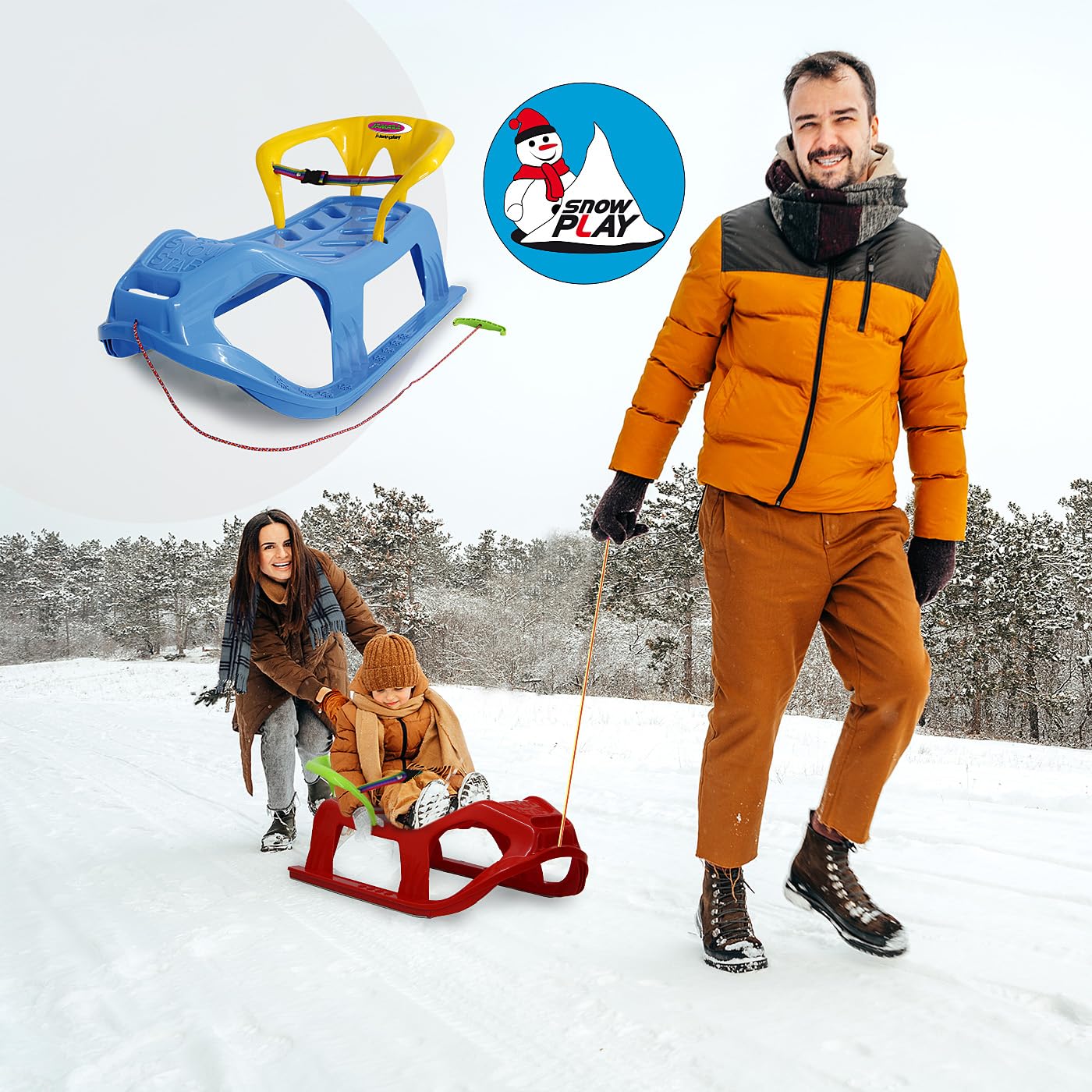 Jamara 460366 - Snow Play Trineo con Respaldo Snow-Star 90 cm Rojo – Protección contra vuelcos, Ligero