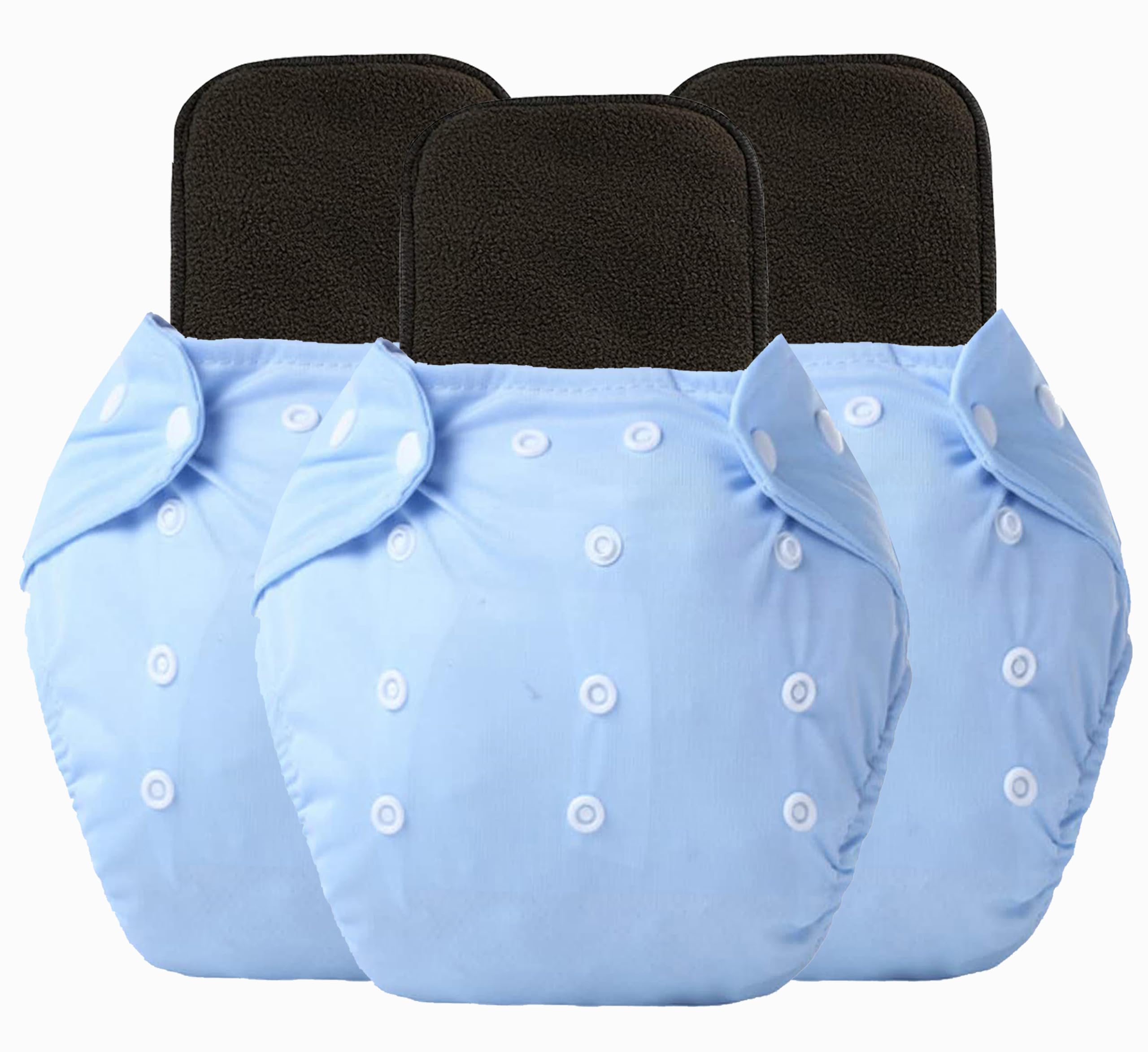 Alya Pocket Button Style Solid Reusable Cloth Diaper All in One Adjustable Washable Diapers Nappies(Without Inserts) for Toddlers/New Borns(0-24 Months,3-16KG) (Pack of 3, Blue)