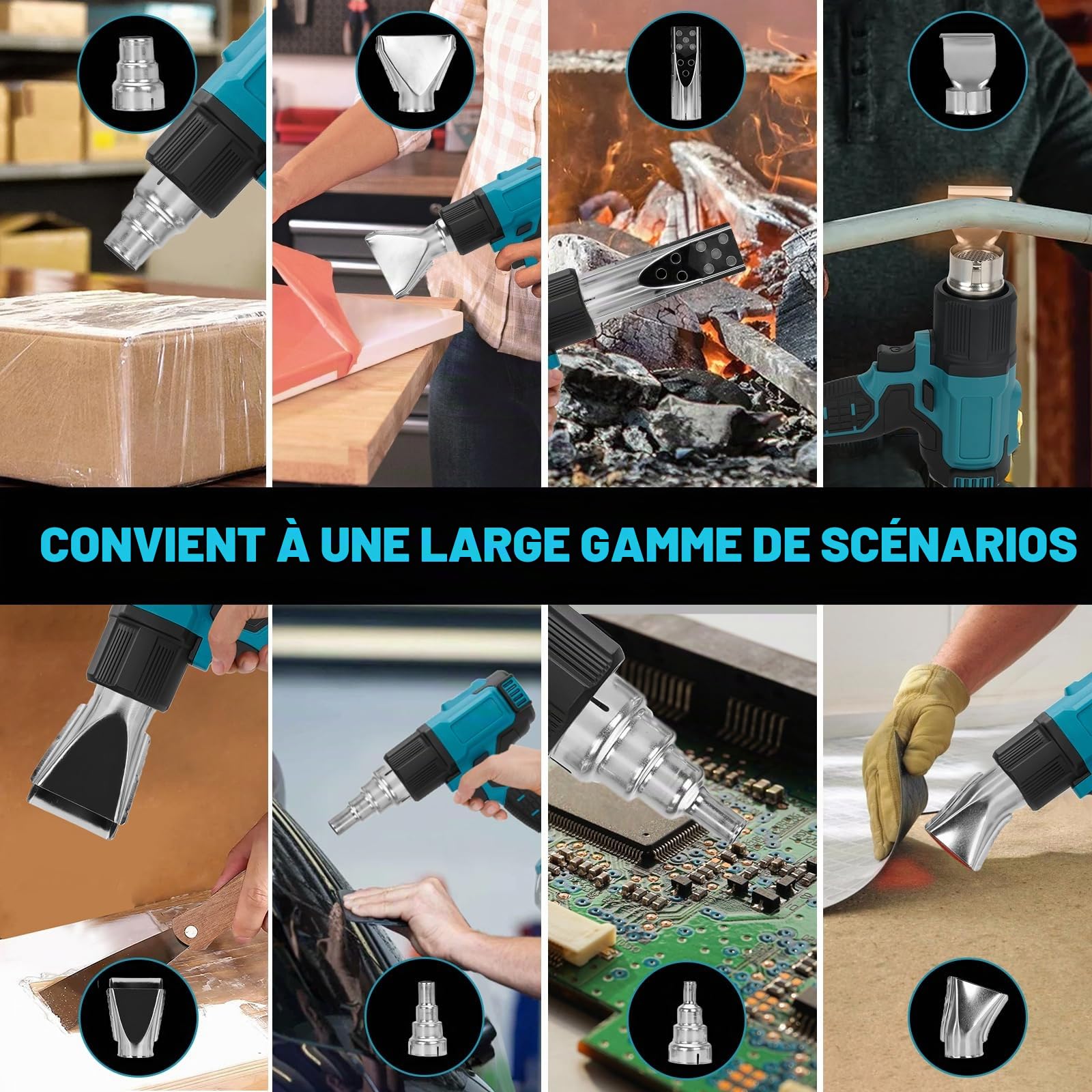 Decapeur Thermique Sans Fil pour Batterie Makita 18V, Décapeur Thermique avec 8 buses, 4 vitesses et écran LCD pour le séchage, pour le séchage, cintrage de tubes, enlèvement de peinture