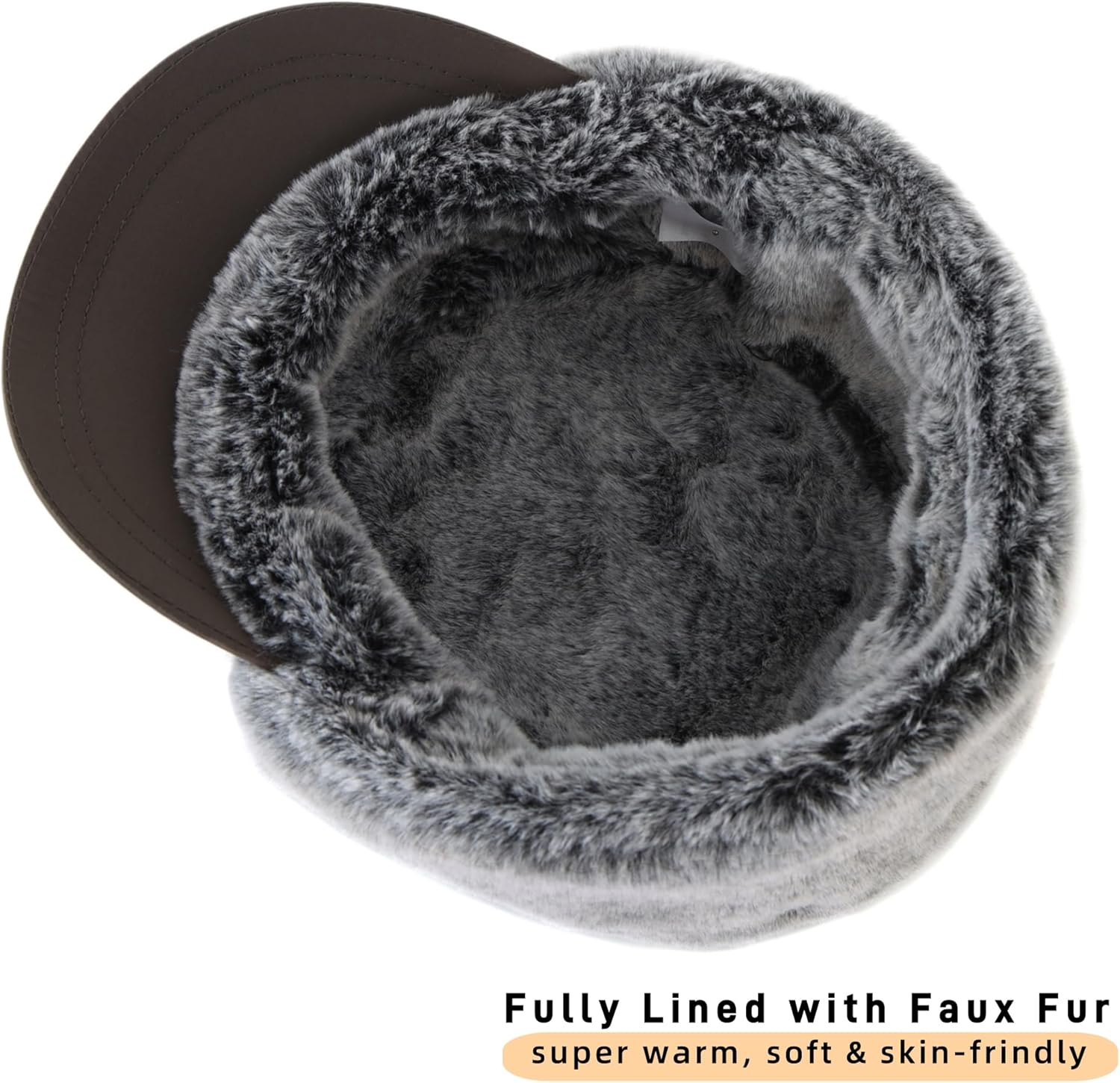 Connectyle Men's Winter Hat with Visor Warm Earflaps Hat Fully Lined Faux Fur Baseball Cap Trapper Hunting Hats - Image 4