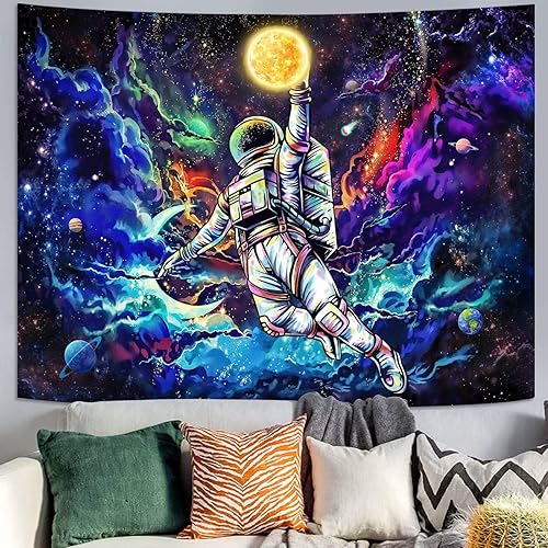 kampdream Tapiz espacial de astronauta tapiz de fantasía de planeta galaxia para hombres niños y adolescentes decoración de dormitorio póster genial