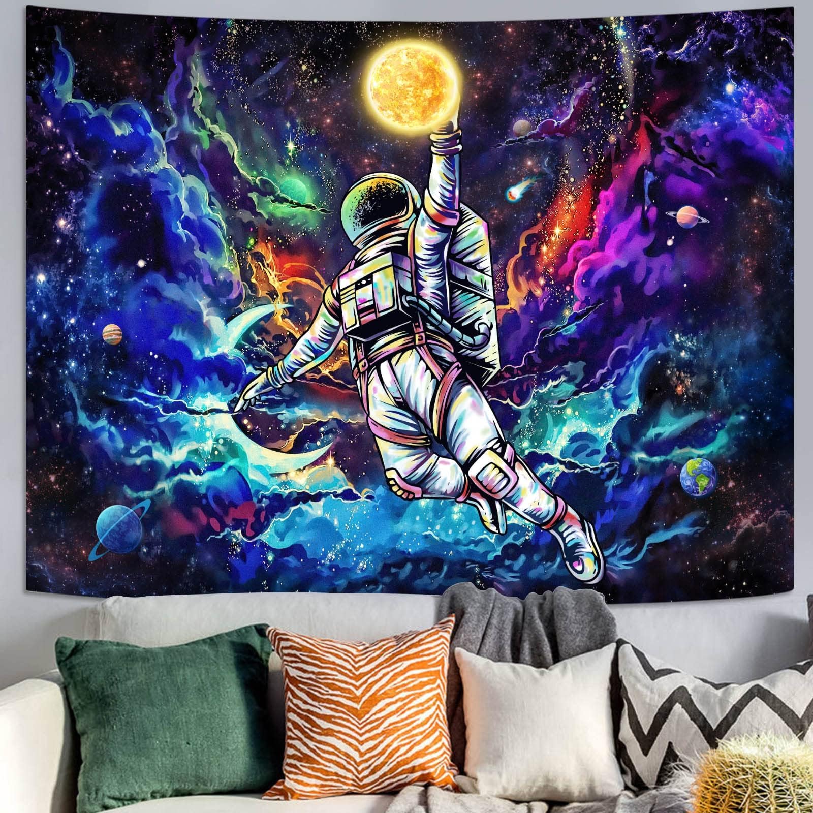 kampdream Blacklight Astronaut Space Tapestry, UV Reactive Galaxy Universe Planet Glow in Dark Tapestries for Men, Boys and Teens Cool Poster 36×48 inch