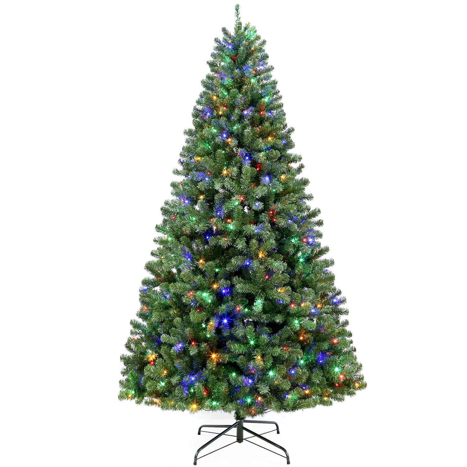 Hykolity 7.5 ft Prelit Artificial Christmas Tree with 450 Color Changing LED Lights, 1450 Tips, Metal Stand and Hinged Branches, 10 Color Modes