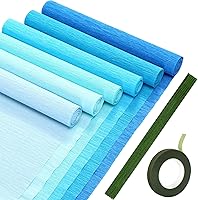 Vista 15 de Gersoniel 57 piezas de papel crepé de flores de bricolaje, 6 rollos de hojas de papel de crepé de 1.58 onzas, 50 piezas de alambre de hierro floral