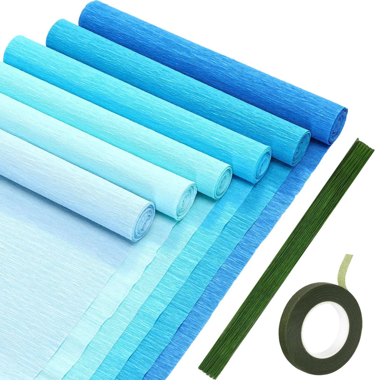 Gersoniel 57 Pcs Crepe Paper DIY Kit for Flower Making, Gradient Blue