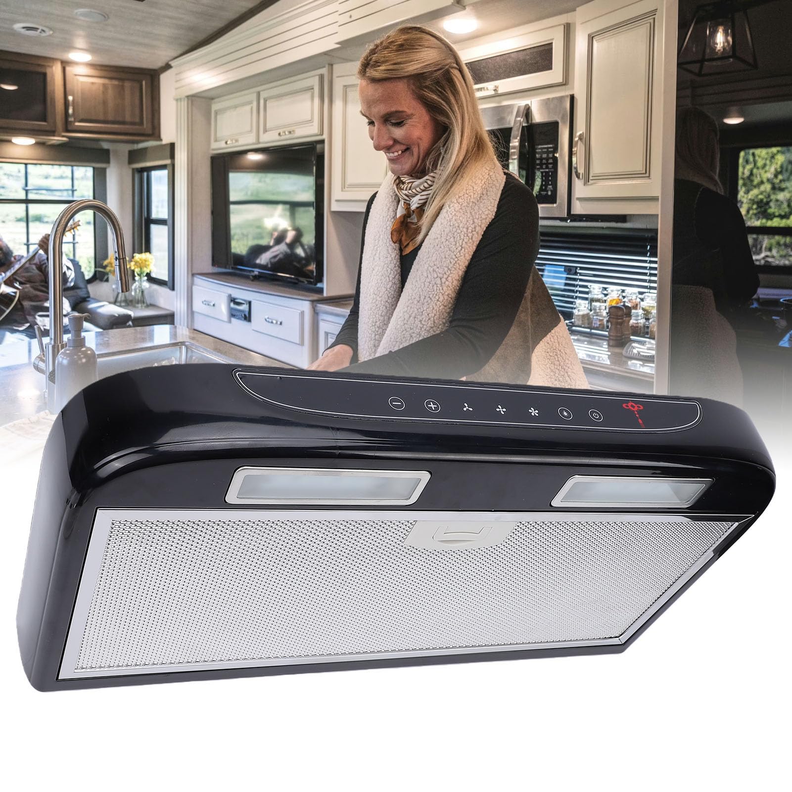 Jonlaki Hotte de Cuisine pour Camping-car, 3 Vitesses Réglables, 12V, avec écran Tactile, Lumière LED, pour Camping-car, Yachts, Petits Appartements