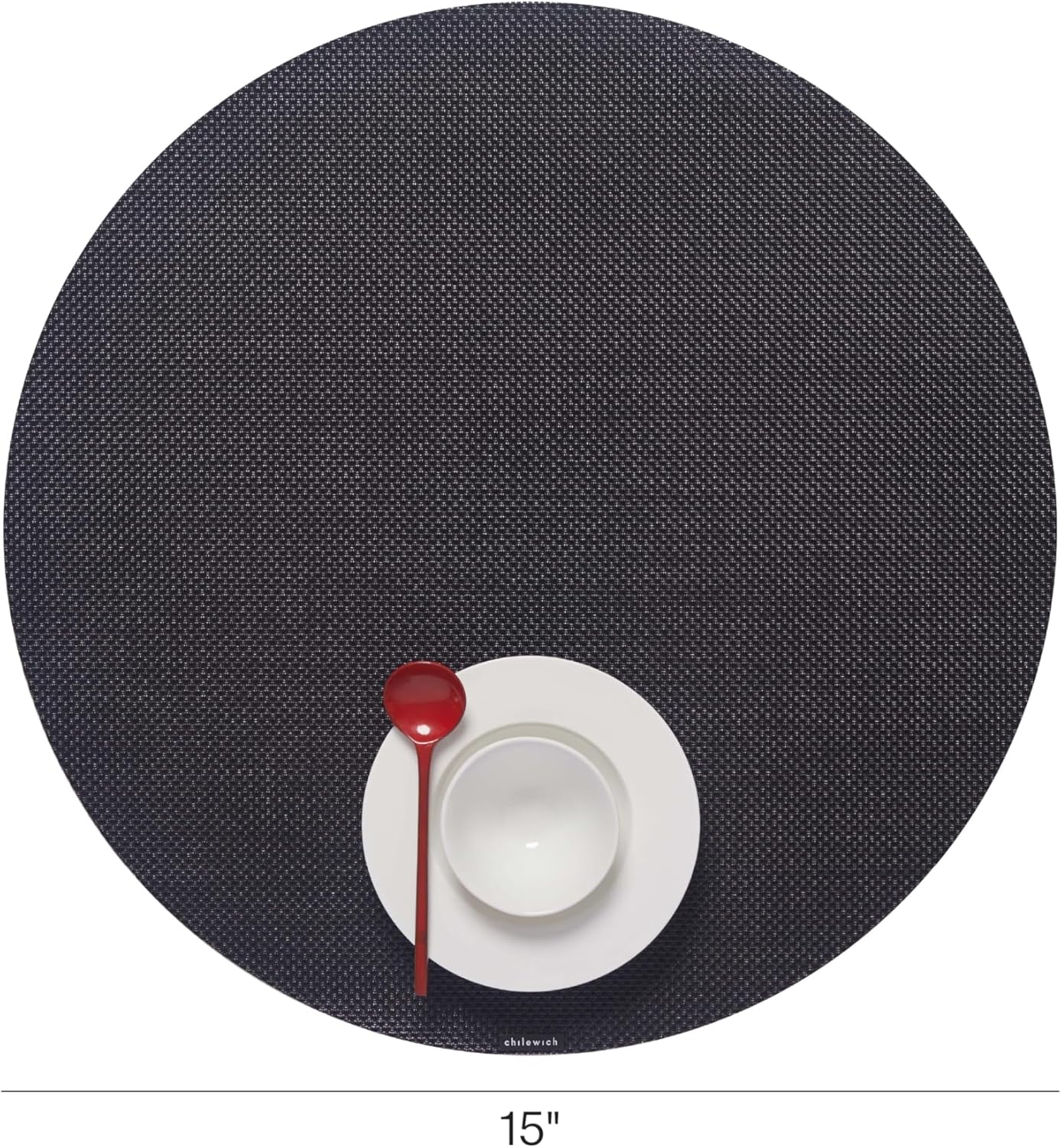 Chilewich Mini Basketweave Placemats - Round Woven Placemats Set of 4 - Reusable, Stain-Resistant, Indoor/Outdoor Tabletop Protection - Black - 15" Round
