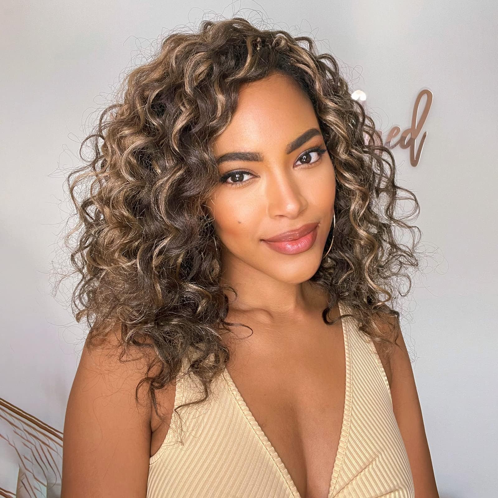 ToyoTree Ocean Wave Crochet Hair - 12 Inch 8 Packs Blonde Highlight Mid-Length Curly Deep Wave Crochet Hair, Synthetic Ocean Wave Braiding Hair