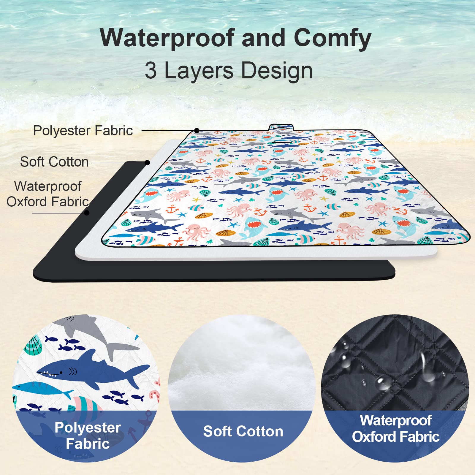 Coperta Picnic Impermeabile 300x200 Cm - Telo Per Spiaggia E Campeggio Con Maniglia - Foto 6