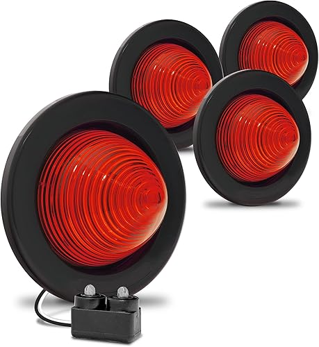 TRUE MODS - 4 luces LED redondas de cola roja de 2.5 pulgadas para remolque DOT FMVSS 108 SAE P2 ojal y enchufe incluidos sumergible IP67 Luz de