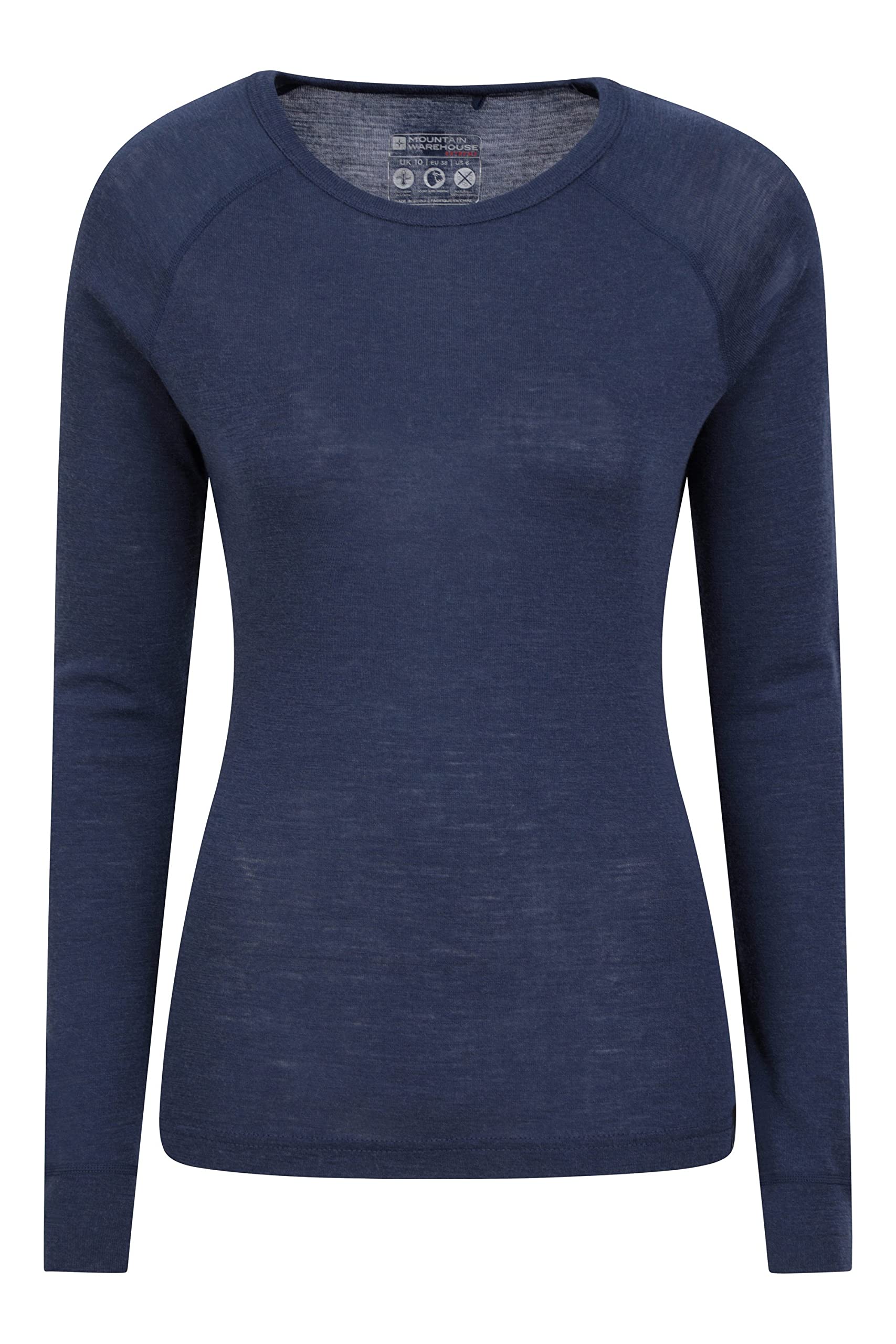 Mountain Warehouse Merino Womens Thermal Baselayer Top - Lightweight, Antibacterial & Breathable Ladies T Shirt - for Travel, Hiking, Camping, Skiing, Snowboard Navy Women's Size 22