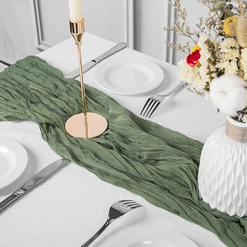 Miniatura 2 de 3 piezas de camino de mesa de estopilla verde a granel de 35 x 160 pulgadas, transparente, vintage, de 13.3 pies, para boda, novia, baby shower,