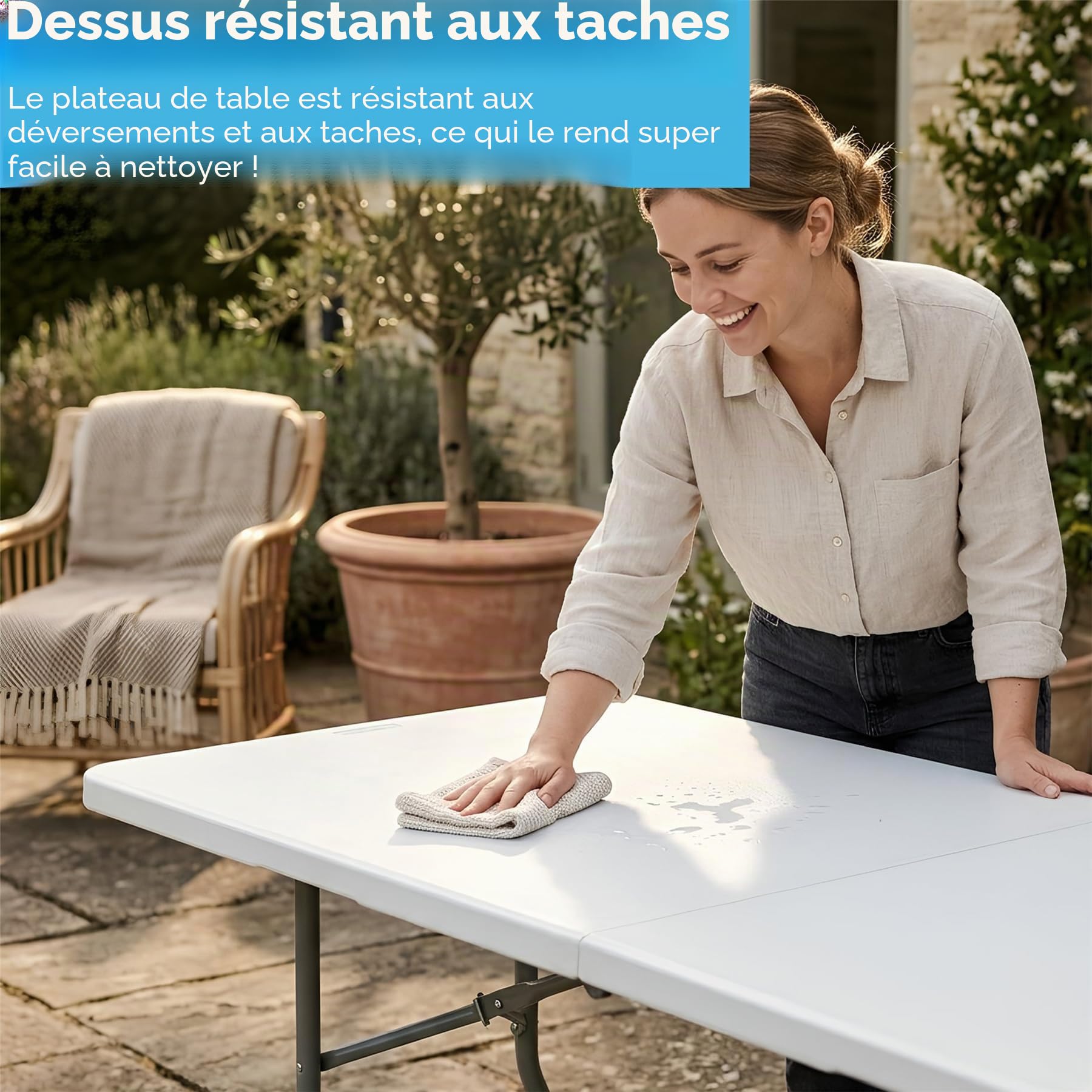 Harbour Housewares Table à tréteaux pliante rectangulaire - 180 cm (6 pieds) - Blanc - Table pliante d'extérieur pour pique-nique, barbecue, jardin, camping, mariage, restauration de fête