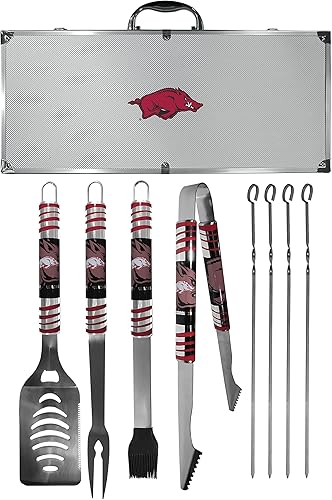 NCAA Siskiyou Sports Fan Shop Arkansas Razorbacks - Juego de barbacoa de acero con funda, 8 piezas, color gris