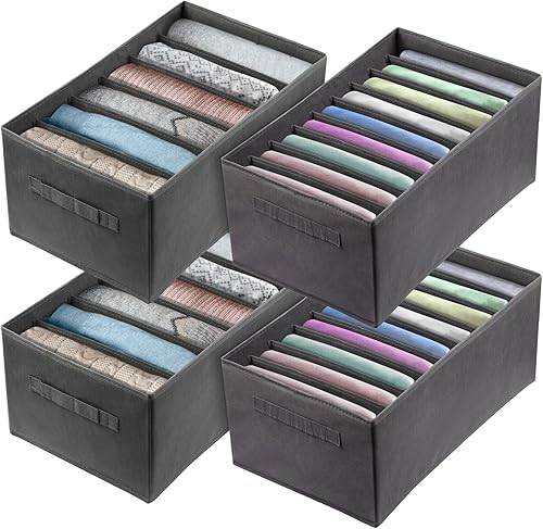 Ohlove Organizador grande de ropa de armario de 4 piezas, 6/9 rejillas, plegable, caja de almacenamiento con asas para pantalones, camisetas,