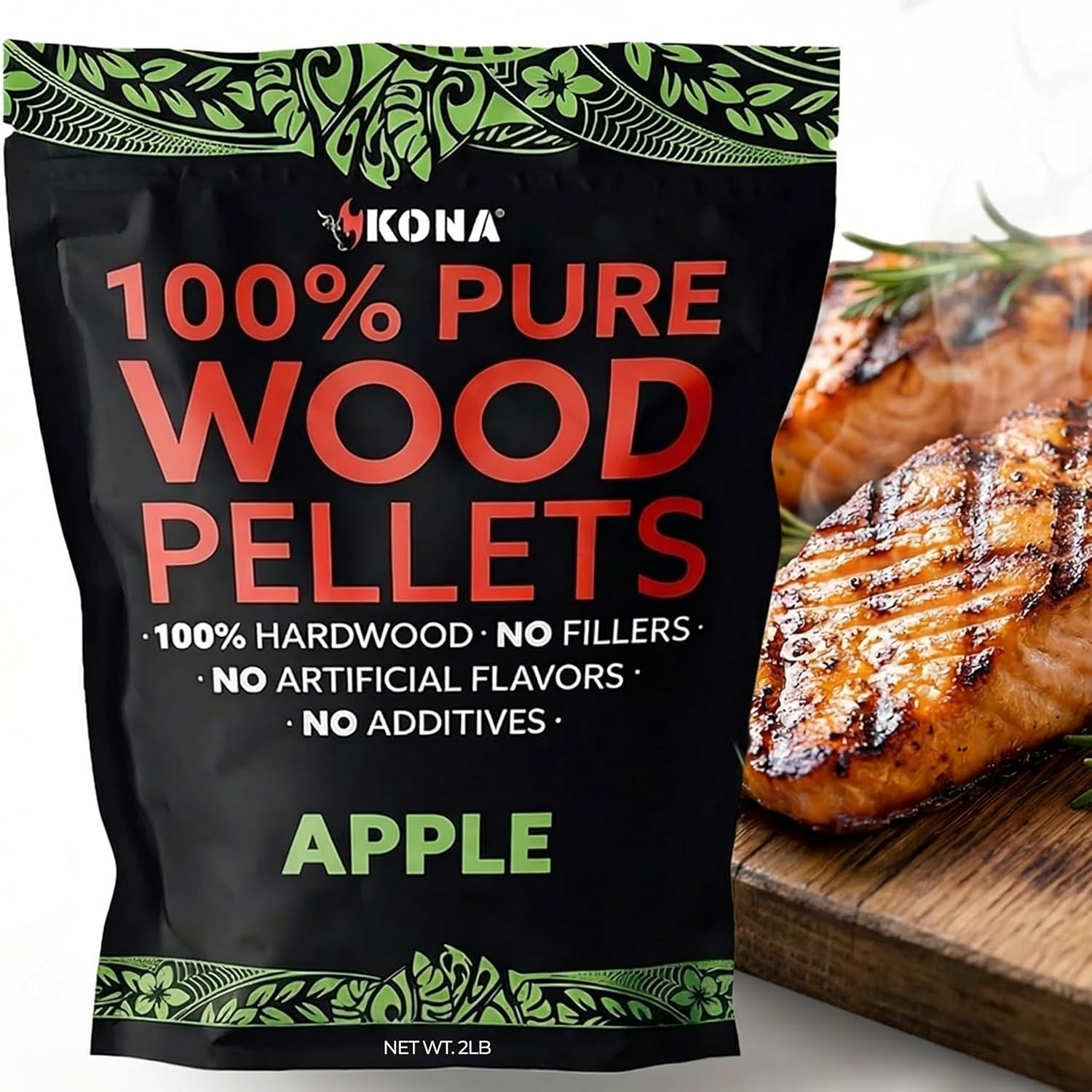 Kona 100% Apple Smoker Pellets, Intended for Ninja Woodfire Outdoor Grill, 8 lb Resealable Bags