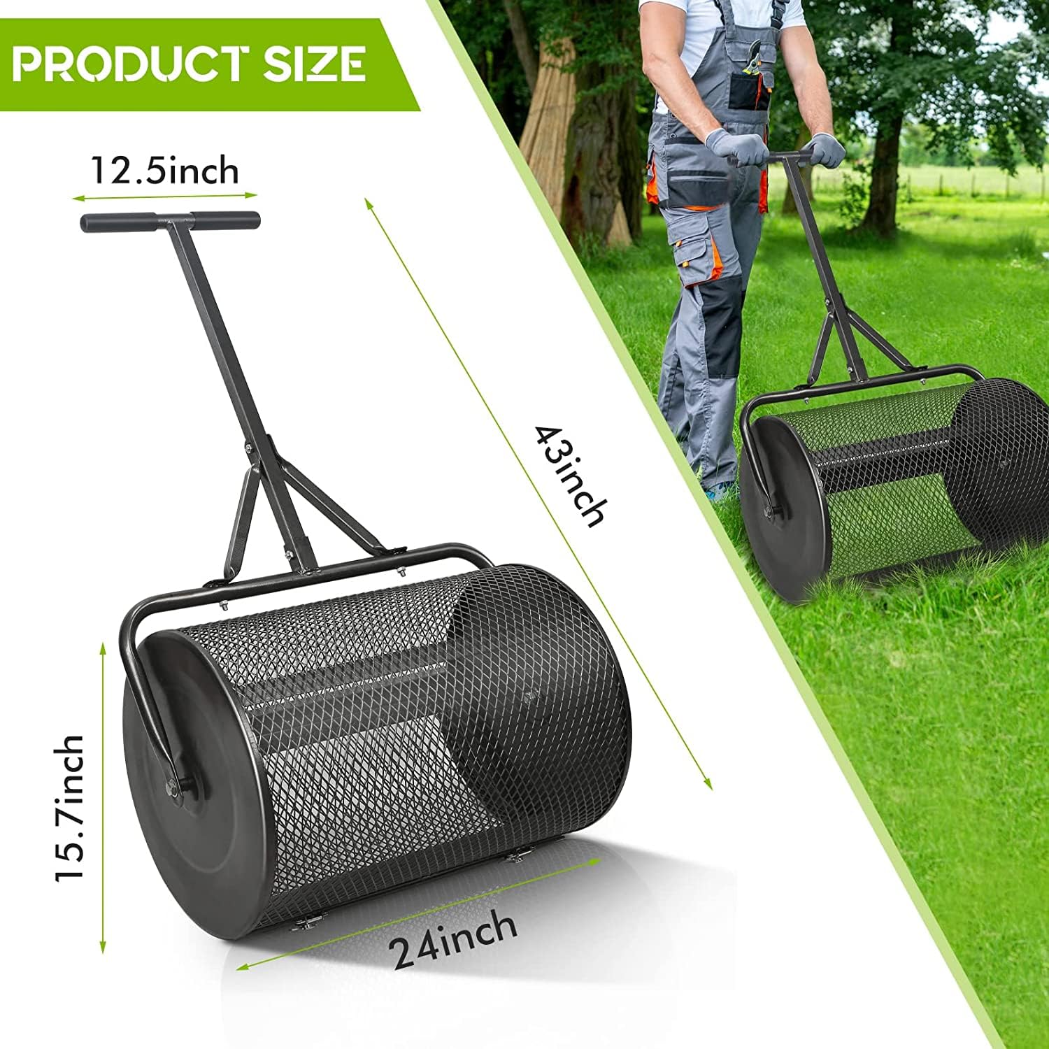 Outils de Jardin épandeurs de Jardin de pelouse de 24 Pouces, épandeur de Compost, épandeur de Mousse de Tourbe épandeur de Jardin épandeur de Tourbe épandeur de Commode de pelouse