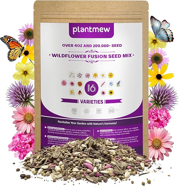 200,000+ Wildflower Seeds [4oz] 16 Variety Perennial Mix - Non-GMO, USA-Sourced Heirloom Seeds for Pollinator Gardens | Attracts Bees/Birds/Butterflies | High Germination Rate for Indoor & Outdoor