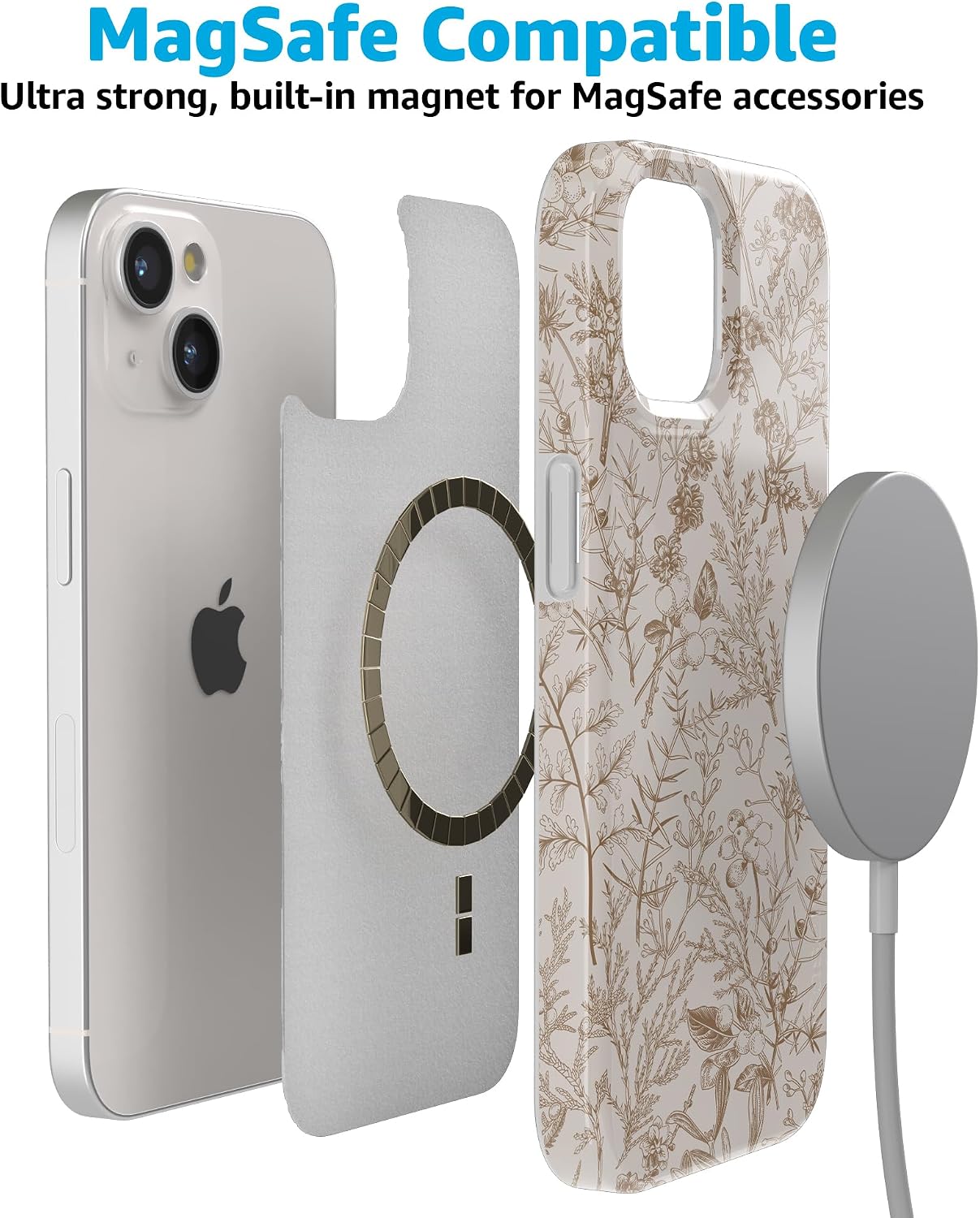 Casely iPhone 15 Case | Beige Garden | Neutral Floral | Compatible with MagSafe | Classic Ultra Slim Design