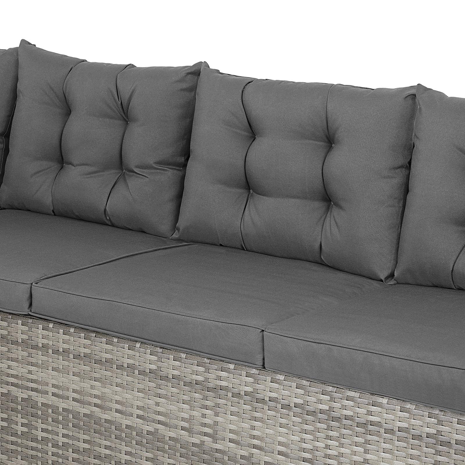 CASARIA® Conjunto Jardin Exterior Poliratán Comedor WPC Sillones Esquineros con Cojines Mesa 6 Personas Resistente Intemperie Muebles Salón Balcón Terraza Gris