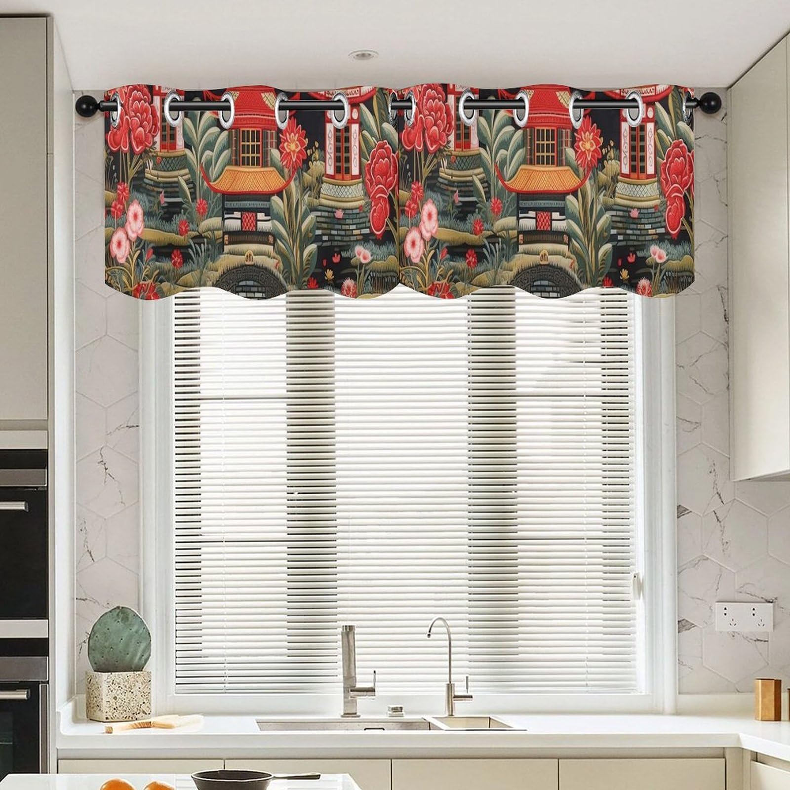 Cortinas con cenefa Chinoiserie: realza la luz de tu cocina con este estilo asiático de 52x18"