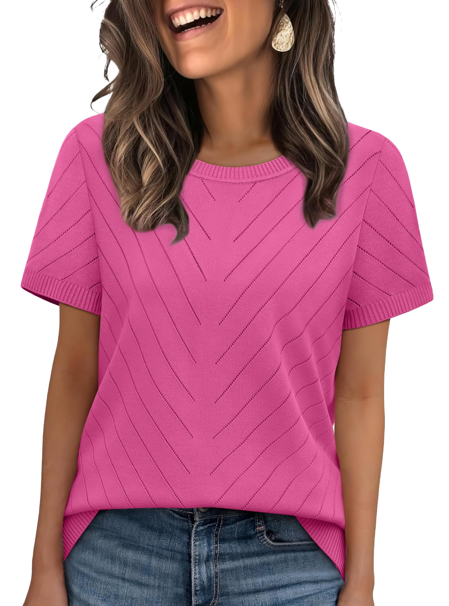 WIHOLL Sweaters for Women Short Sleeve Basic Tunic Tops Crewneck Womens Tops Dressy Casual