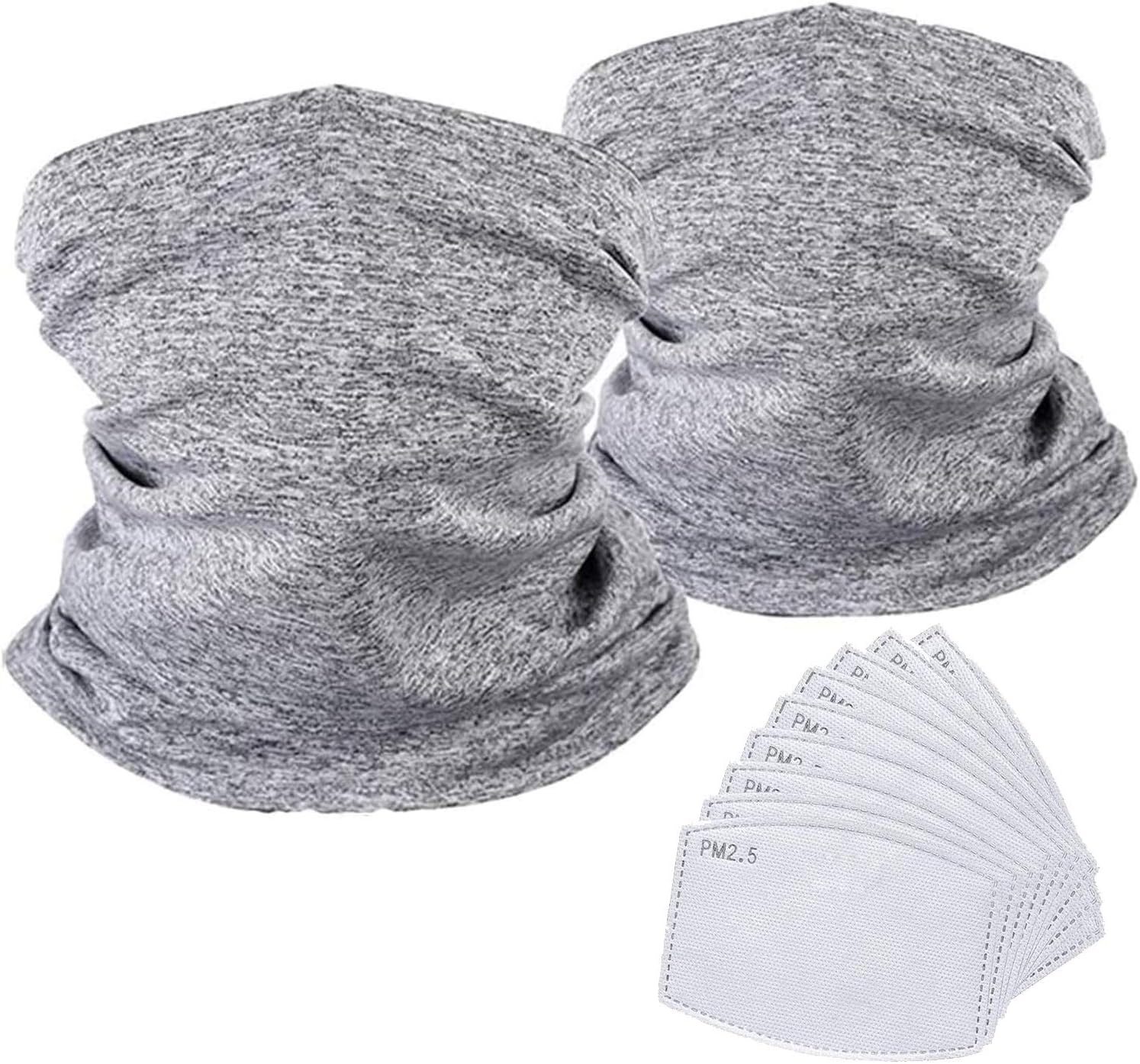 Derberha Neck Gaiter Filter Bandana 12Pcs Reduce Pollution Half Balaclava Headwear Neck Gaiter, Head Wrap Multifunctional Head Scarf for Outdoor Sport Grey