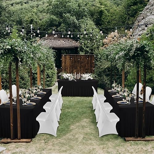 Miniatura 2 de Babenest Paquete de 1 falda de mesa de elastano negro de 6 pies para mesas rectangulares, resistentes a las arrugas, con volantes, para ferias,