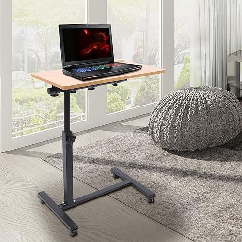 Miniatura 4 de Mobile Laptop Table Adjustable Overbed Bedside Table Rolling Standing Laptop Desk Tilting Overbed Table with Wheels Height Adjustable Tray Table for