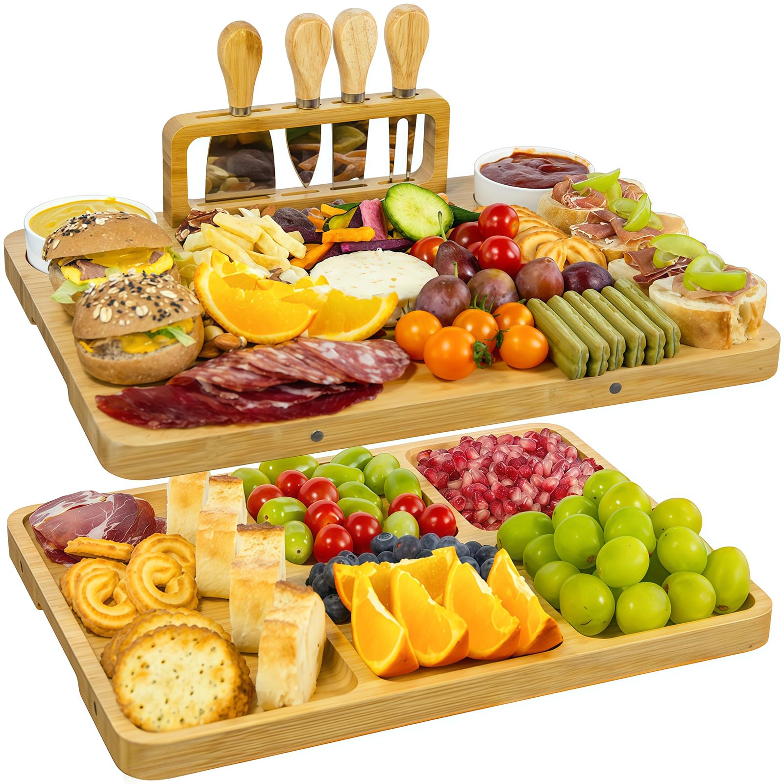 Bambus Charcuterie Board Set 40x30x2 cm Käsebrett mit Messern